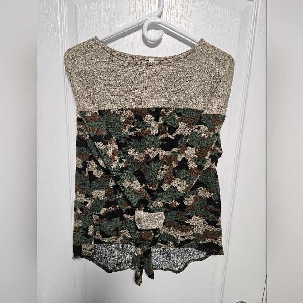 Emerald Camouflage Tie-Front Sweatshirt